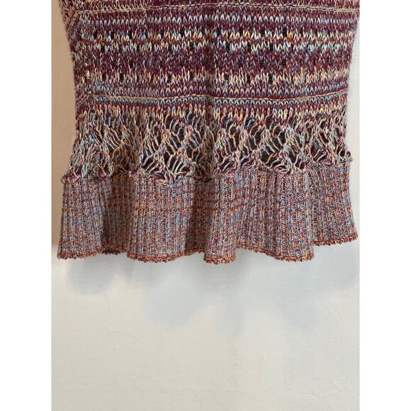 QUESTIONS Open Knit Tunic Top Multicolor M Cowl Sleeve Y2K Boho Hippie Festival - Picture 3 of 11